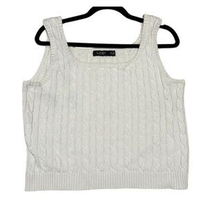 Lauren Ralph Lauren Cable Knit Tank Top Blue Label Womens XL Ivory